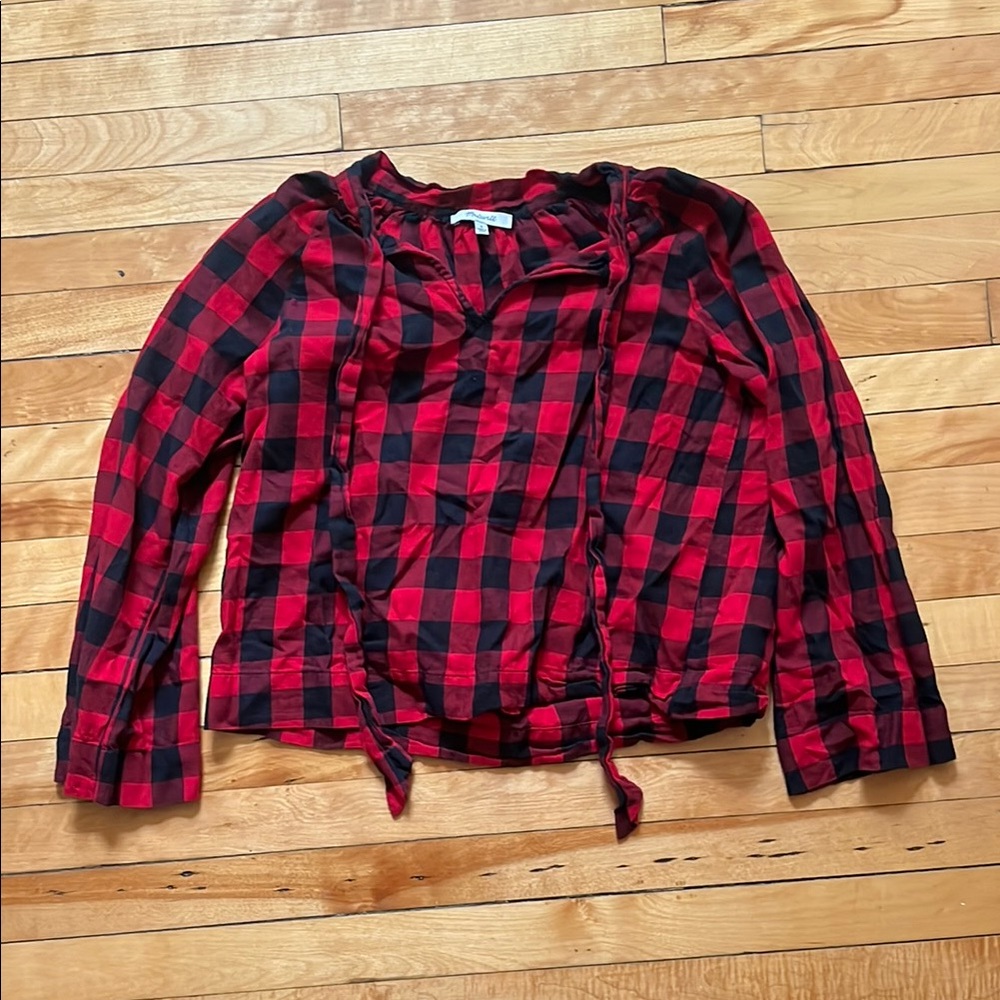 Madewell Red and Black Plaid Blouse